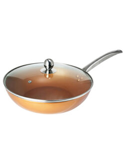 Masflex 28 cm / 3 Liter Capacity Aluminum Non-stick Copper Forged Wok with Lid (Induction Ready-Suitable for all stovetops) NK-28DFP