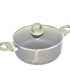 Masflex 22 cm / 4 Liter Aluminum Non-Stick Platinum Casserole with Glass Lid NK-P706