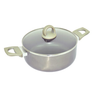 Masflex 22 cm / 4 Liter Aluminum Non-Stick Platinum Casserole with Glass Lid NK-P706