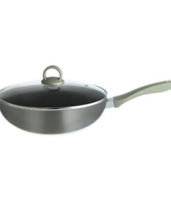 Masflex 32 cm / 3 Liter Aluminum Non-Stick Platinum Induction Wok with Glass Lid NK-P708