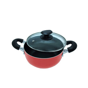 Masflex 20 cm / 2 Liter Capacity Aluminum Non-stick Classic Dutch Oven with Glass Lid (Induction Ready-Suitable for all stovetops) NS-CX-808/RED