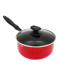 Masflex 16 cm / 1 Liter Capacity Aluminum Non-stick Classic Saucepan with 2 Side Spout And Glass Lid NS-CX-810/RED