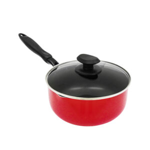Masflex 16 cm / 1 Liter Capacity Aluminum Non-stick Classic Saucepan with 2 Side Spout And Glass Lid NS-CX-810/RED