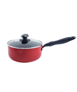 Masflex 20 cm / 2 Liter Capacity Aluminum Non-stick Classic Saucepan with 2 Side Spout And Glass Lid (Induction Ready-Suitable for all stovetops) NS-CX-811/RED