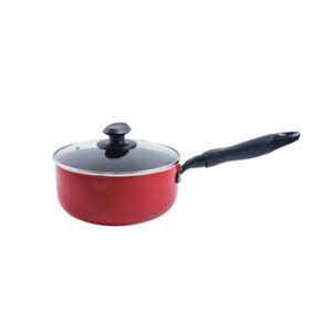 Masflex 20 cm / 2 Liter Capacity Aluminum Non-stick Classic Saucepan with 2 Side Spout And Glass Lid (Induction Ready-Suitable for all stovetops) NS-CX-811/RED