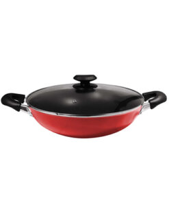 Masflex 32 cm / 4.5 Liter Capacity Non-stick Classic Wok with Glass Cover (Induction Ready-Suitable for all stovetops) NS-CX-812/RED