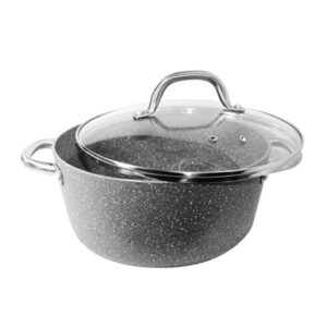Masflex 24 cm / 4.5 Liter Capacity Aluminum Non-stick Stone Forged Casserole with Lid (Induction Ready - Suitable for all stovetops) NS-FG57